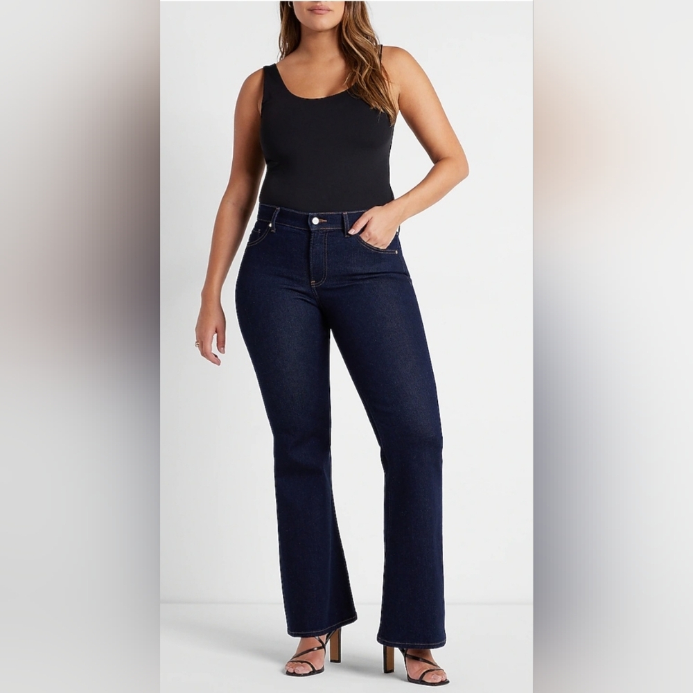 Express MID RISE RINSE 70S FLARE JEANS - Picture 4 of 9